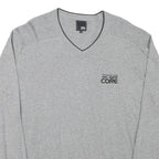 JACK AND JONES Mens Grey Core Patterned Cotton Blend V-Neck Jumper XL Casual