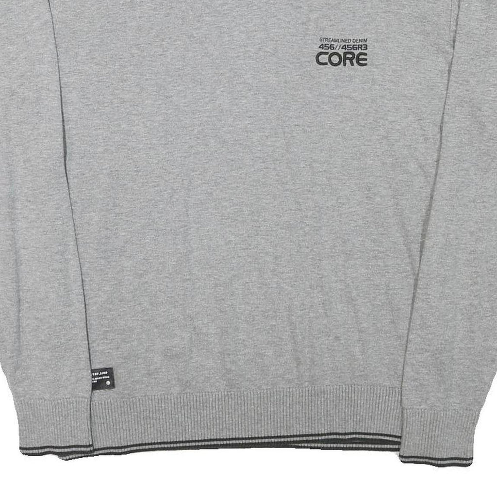 JACK AND JONES Mens Grey Core Patterned Cotton Blend V-Neck Jumper XL Casual