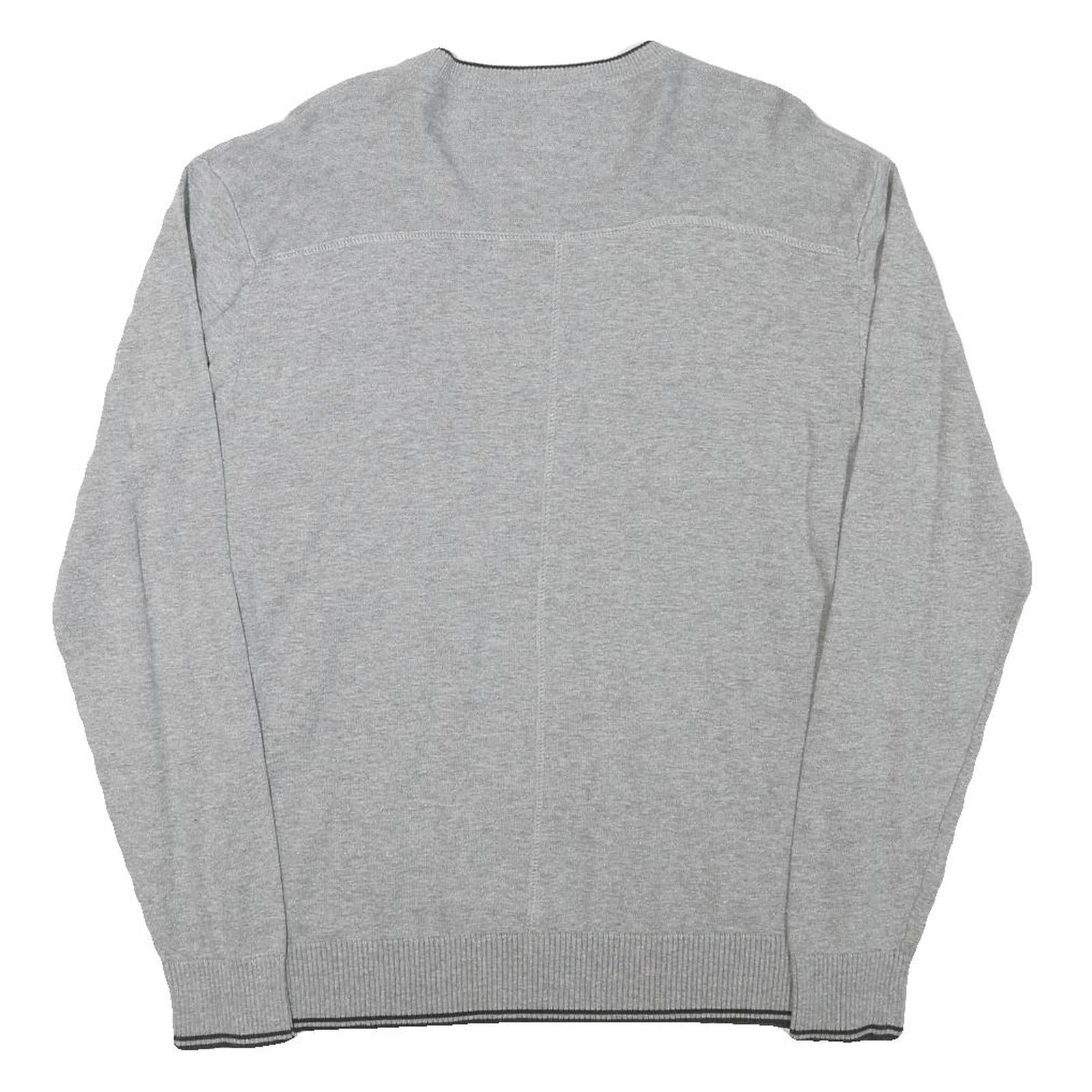 JACK AND JONES Mens Grey Core Patterned Cotton Blend V-Neck Jumper XL Casual