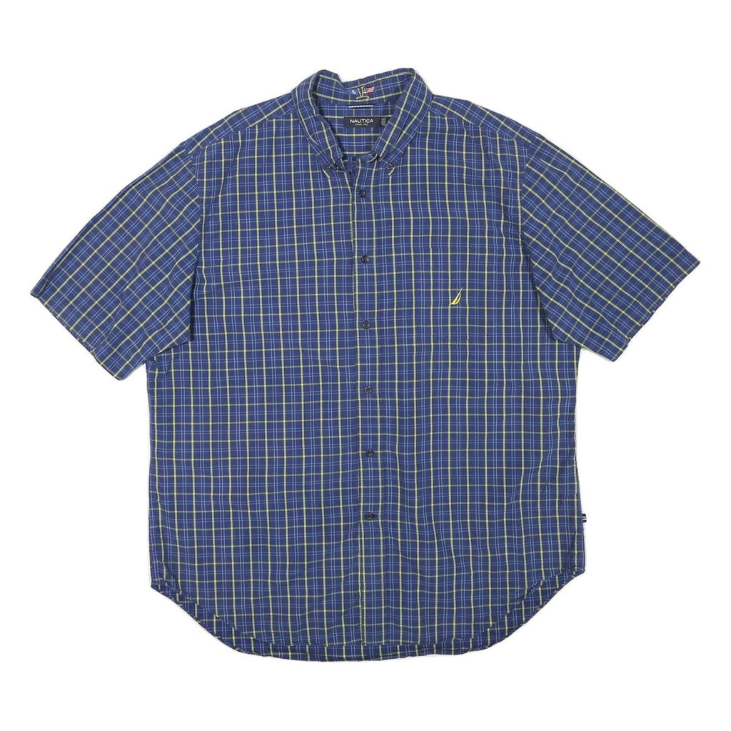 NAUTICA Mens Blue & Green Check Shirt XL Button Down Casual Summer