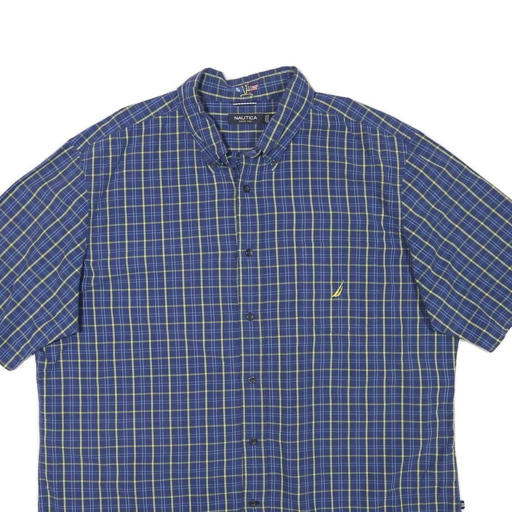 NAUTICA Mens Blue & Green Check Shirt XL Button Down Casual Summer
