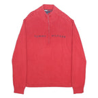 TOMMY HILFIGER Mens Red Cotton Plain Pullover Jumper Crew Neck XL Zip Fashion