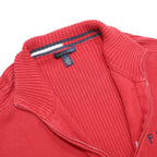 TOMMY HILFIGER Mens Red Cotton Plain Pullover Jumper Crew Neck XL Zip Fashion