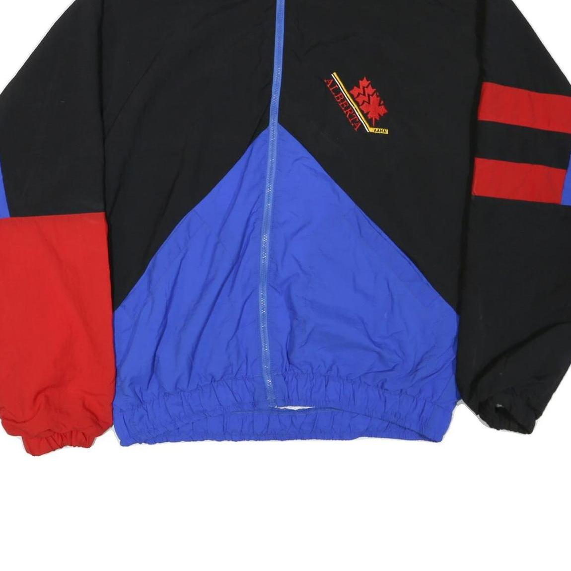 MEE Mens Black & Blue & Red Zip Up Nylon Jacket XL Colourblock Casual Outerwear