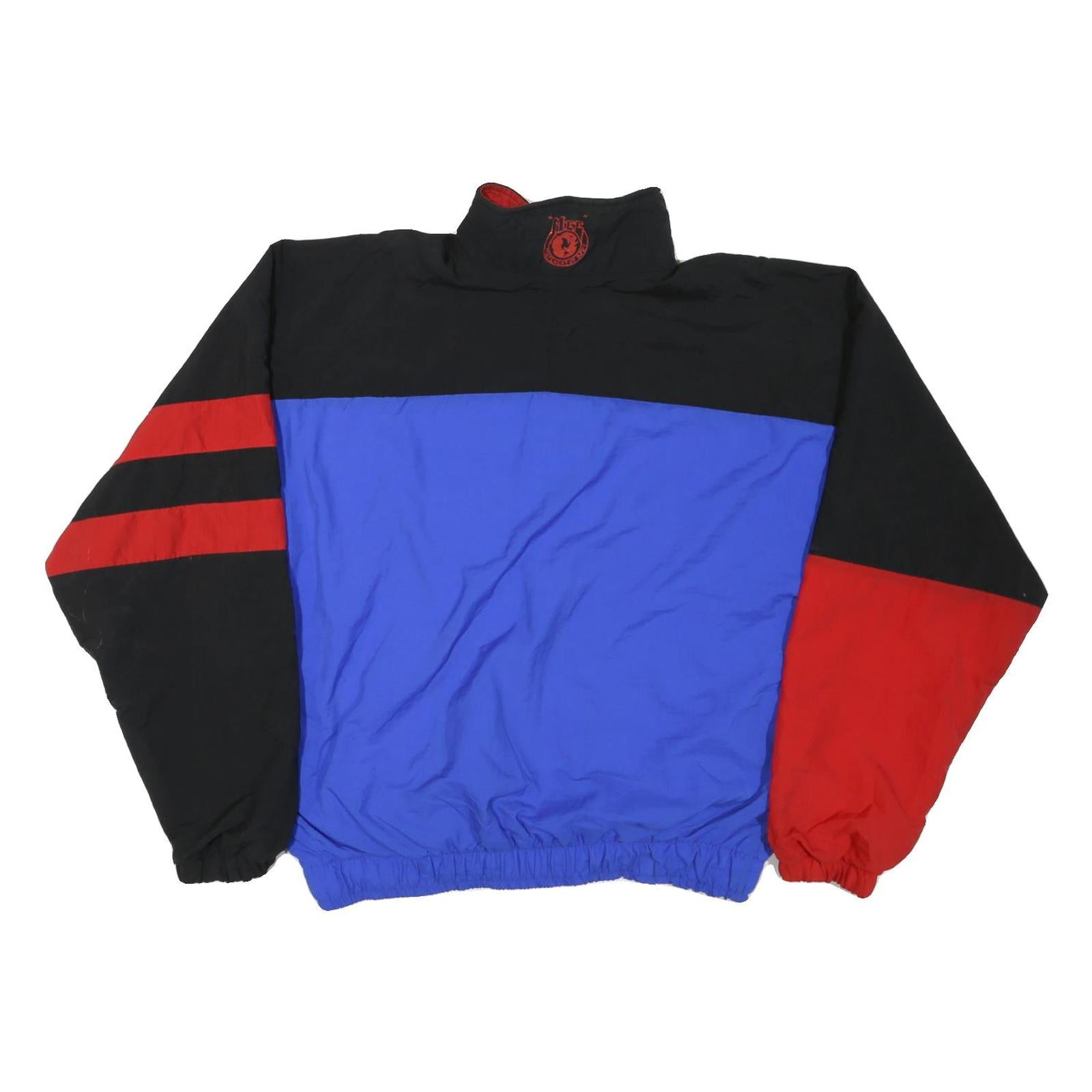 MEE Mens Black & Blue & Red Zip Up Nylon Jacket XL Colourblock Casual Outerwear