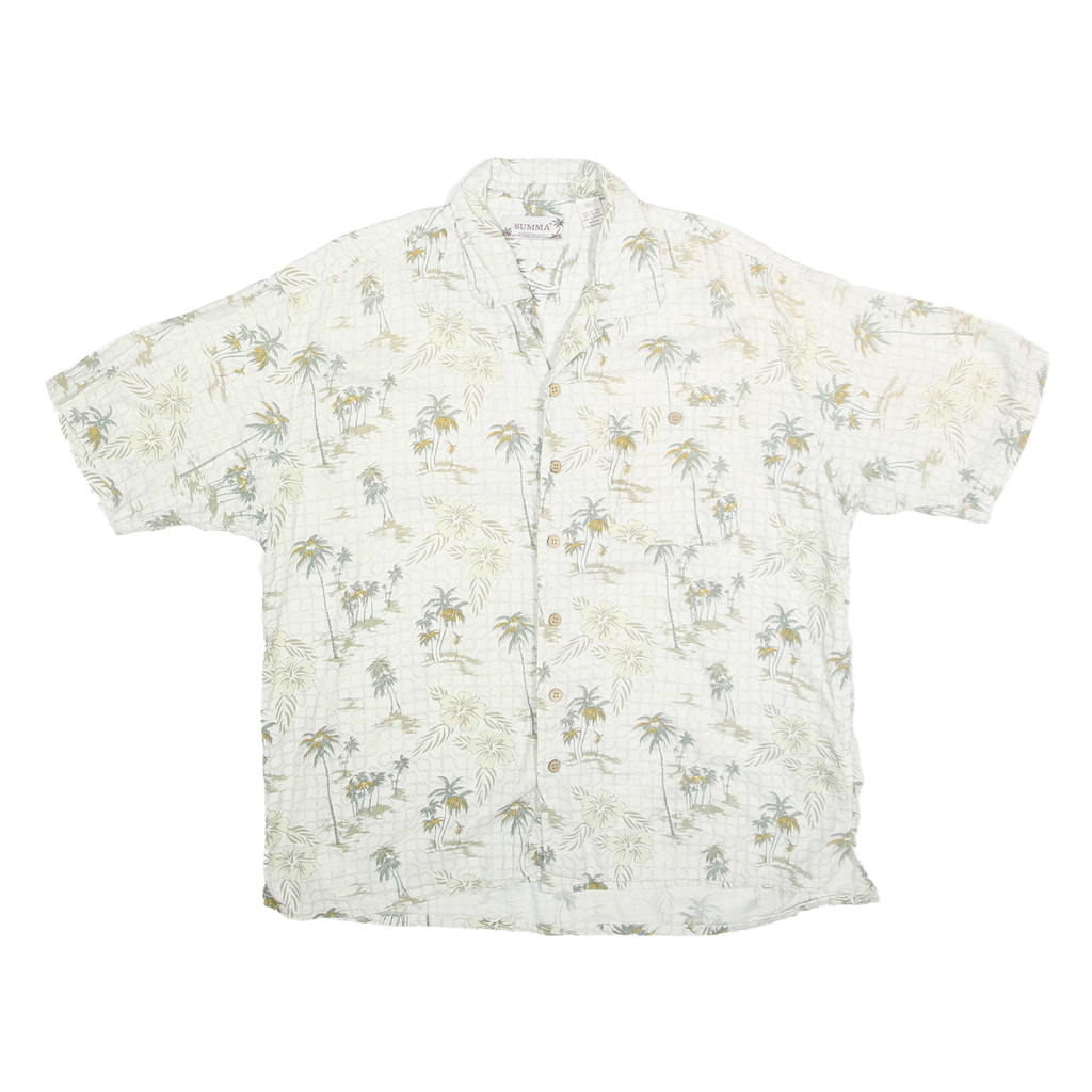 SUMMA Mens White & Green Palm Tree Print Casual Shirt XL Summer Pattern Cotton