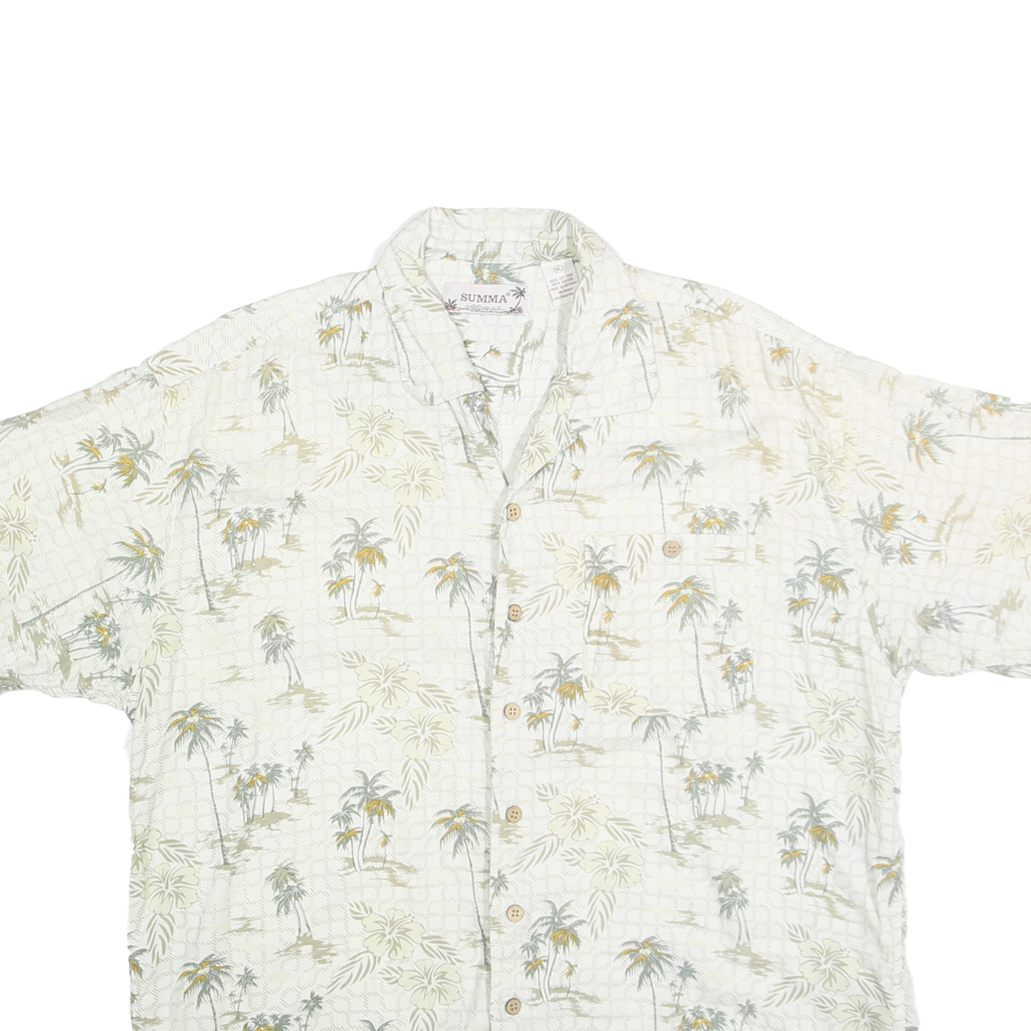SUMMA Mens White & Green Palm Tree Print Casual Shirt XL Summer Pattern Cotton