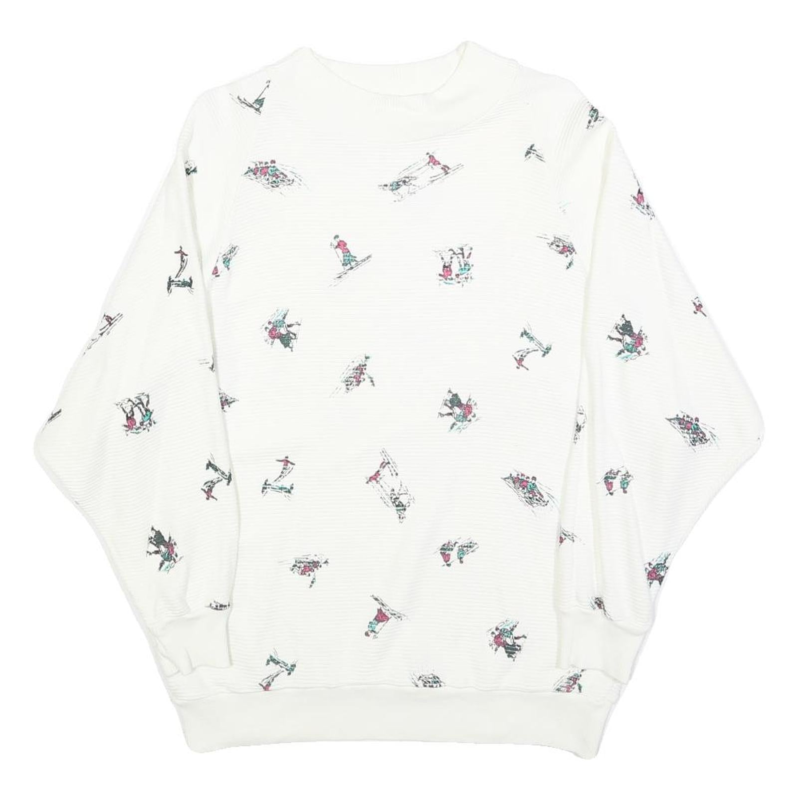 CHARLES VOGELE Womens White Ski Print Crew Neck M Cotton Blend Sweatshirt