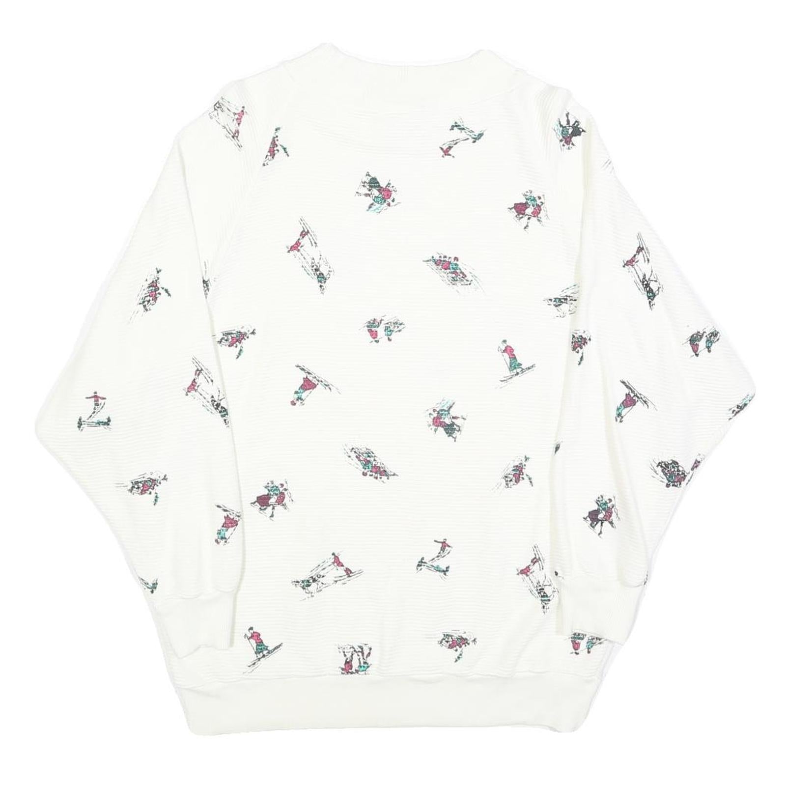CHARLES VOGELE Womens White Ski Print Crew Neck M Cotton Blend Sweatshirt