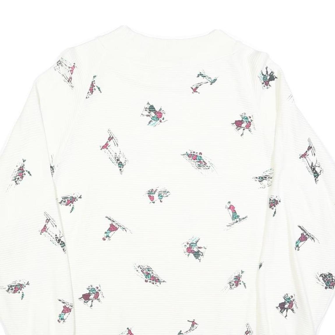 CHARLES VOGELE Womens White Ski Print Crew Neck M Cotton Blend Sweatshirt
