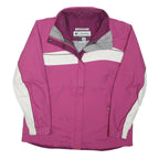 COLUMBIA Womens Pink & White Outdoor Jacket L Polyamide Blend Zip River Lodge