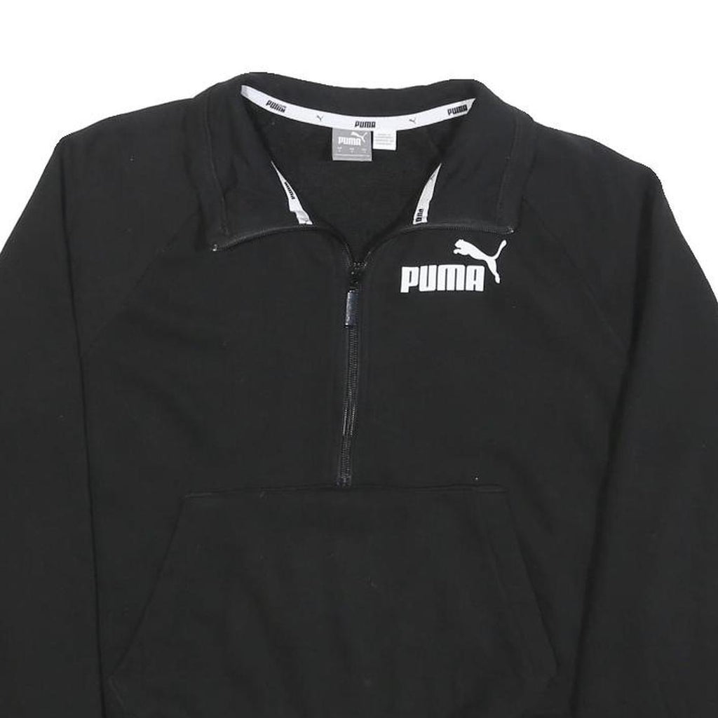 PUMA Womens Black Half Zip S Cotton Blend Sweatshirt Sports Casual
