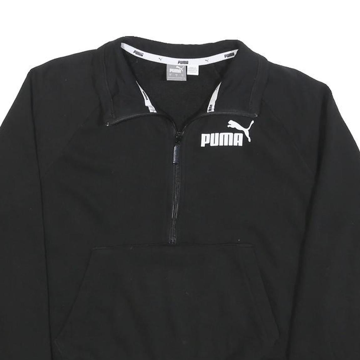 PUMA Womens Black Half Zip S Cotton Blend Sweatshirt Sports Casual