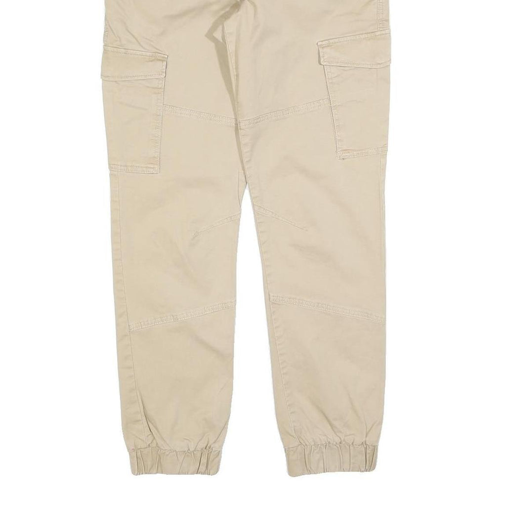 TOM TAILOR Mens Slim Beige Cargo Trousers W34 L30 Cotton Blend Zip Closure