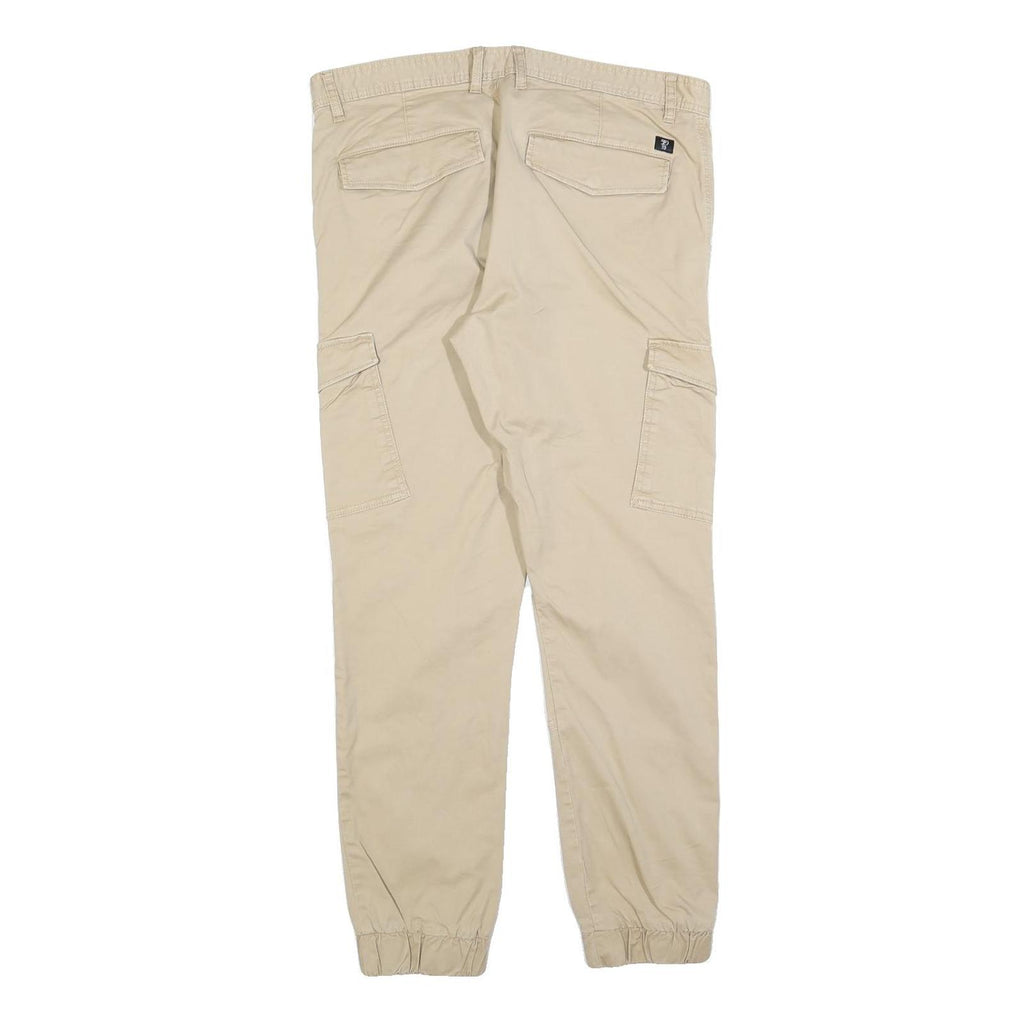 TOM TAILOR Mens Slim Beige Cargo Trousers W34 L30 Cotton Blend Zip Closure