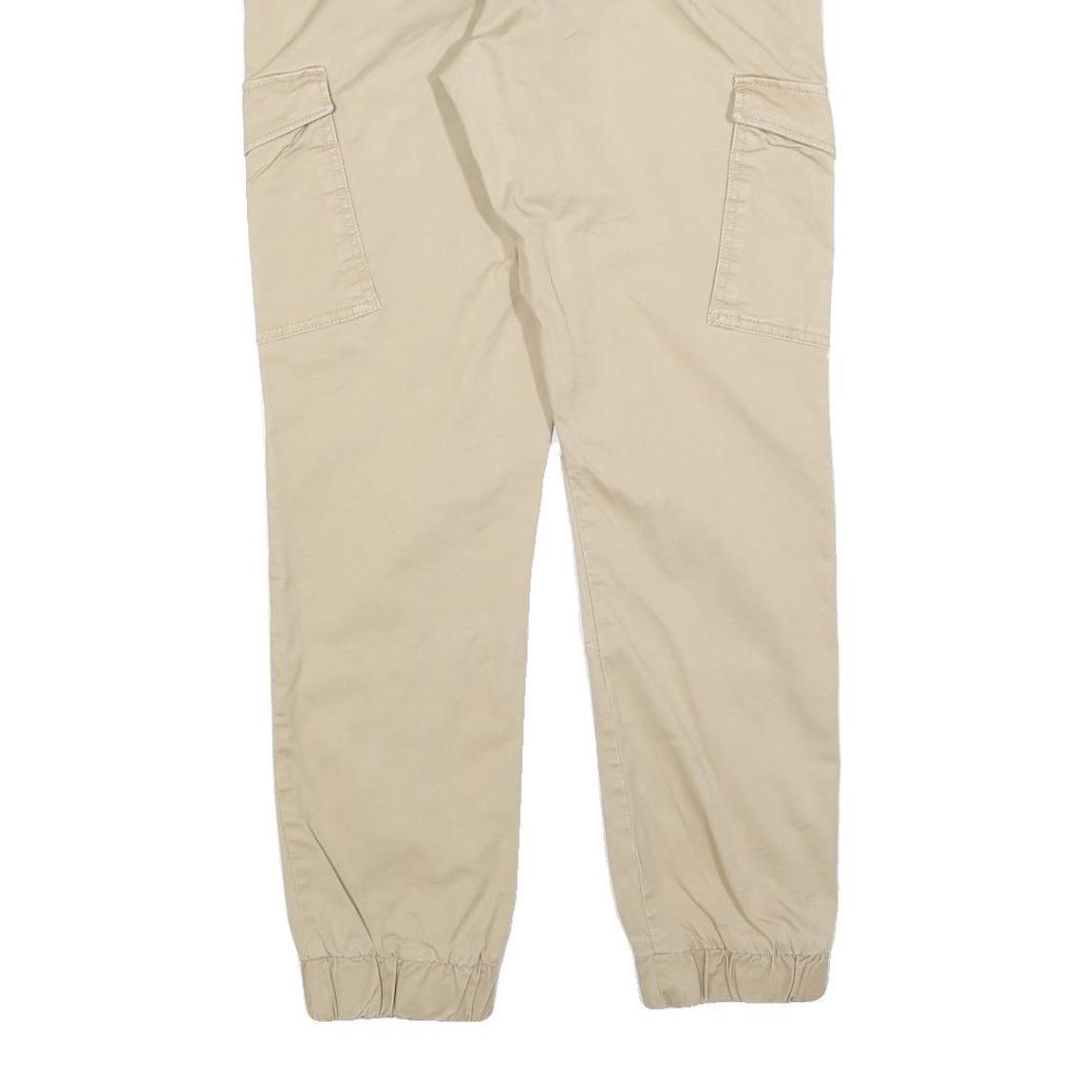 TOM TAILOR Mens Slim Beige Cargo Trousers W34 L30 Cotton Blend Zip Closure