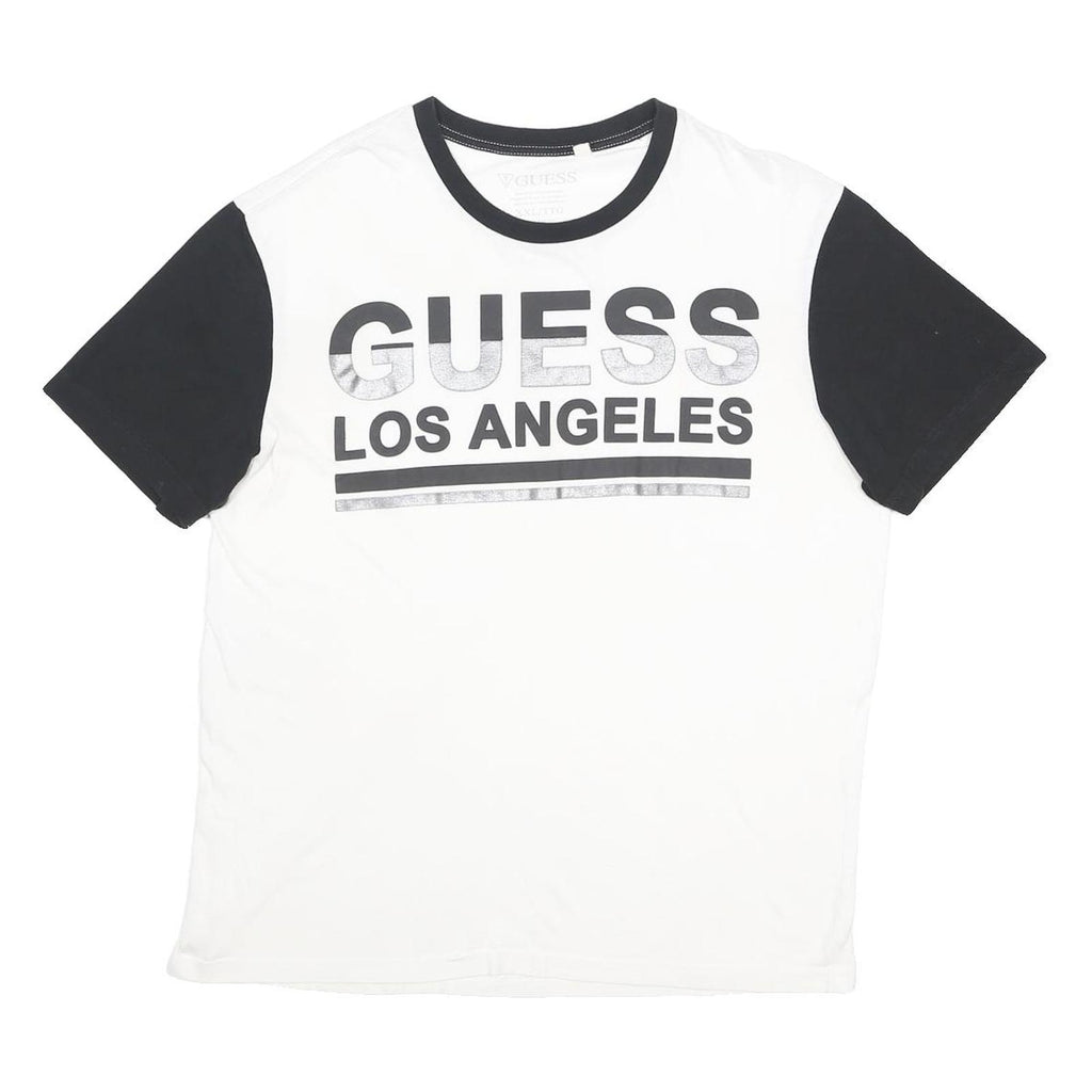 GUESS Mens White & Black Los Angeles Graphic T-Shirt 2XL Short Sleeve Crew Neck