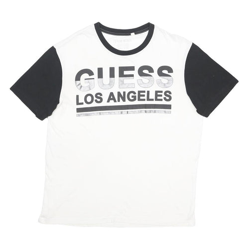 GUESS Mens White & Black Los Angeles Graphic T-Shirt 2XL Short Sleeve Crew Neck