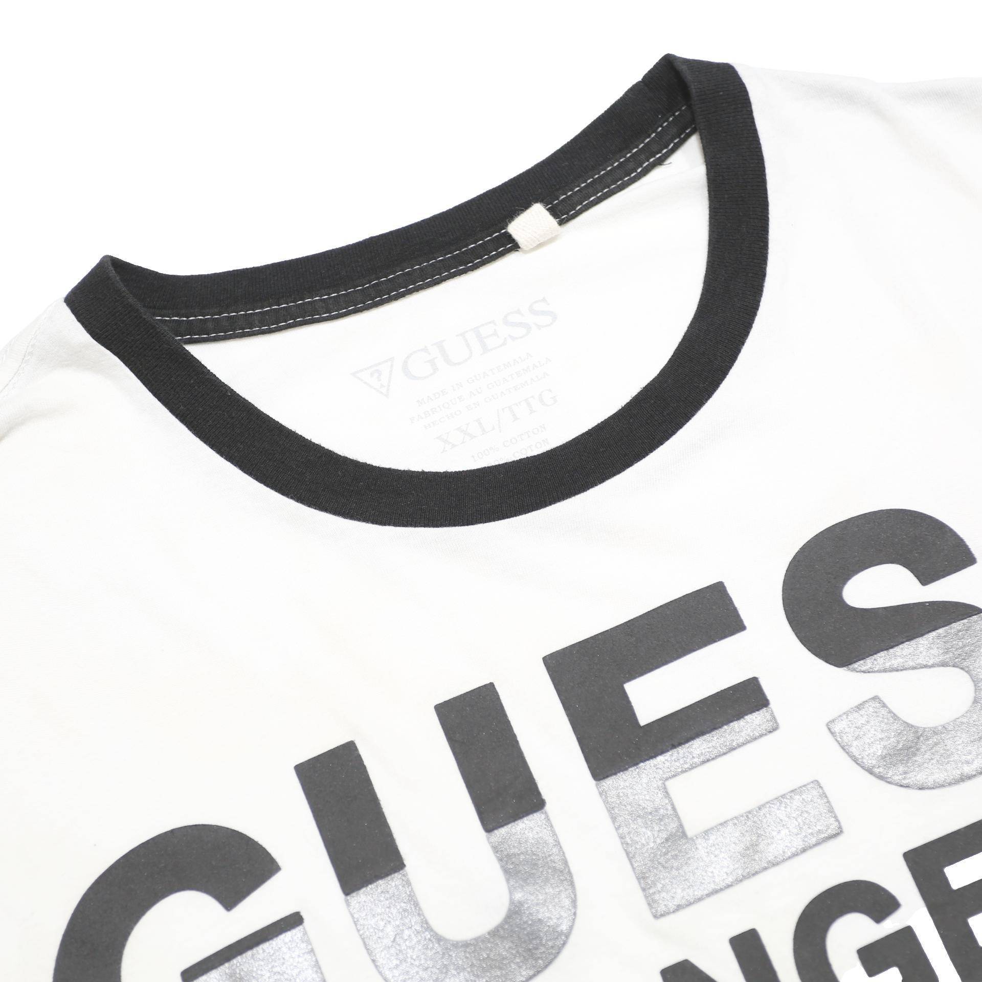 GUESS Mens White & Black Los Angeles Graphic T-Shirt 2XL Short Sleeve Crew Neck