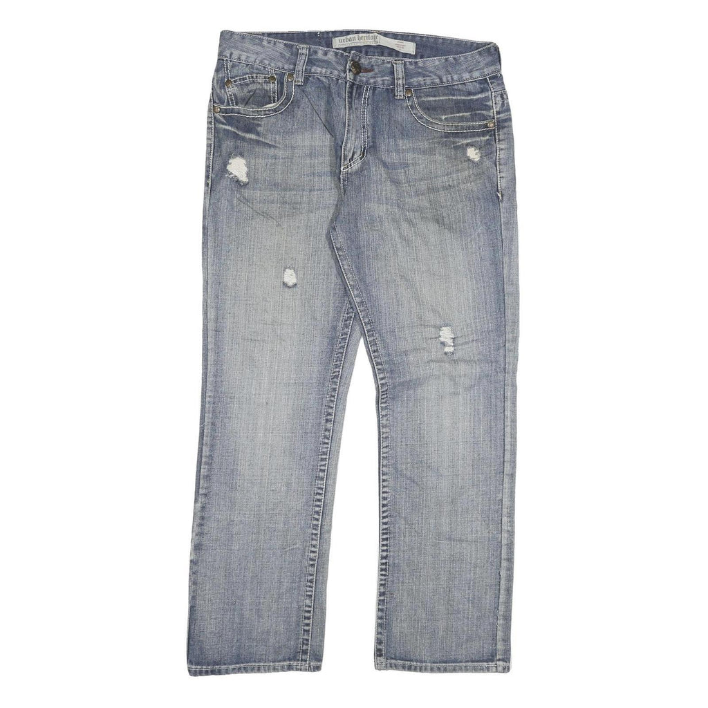URBAN HERTITAGE Mens Blue Regular Straight Denim Light W36 L31 Distressed Cotton