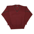 CANDA Mens Maroon V-Neck Plain Wool Blend Jumper L Classic Knitwear