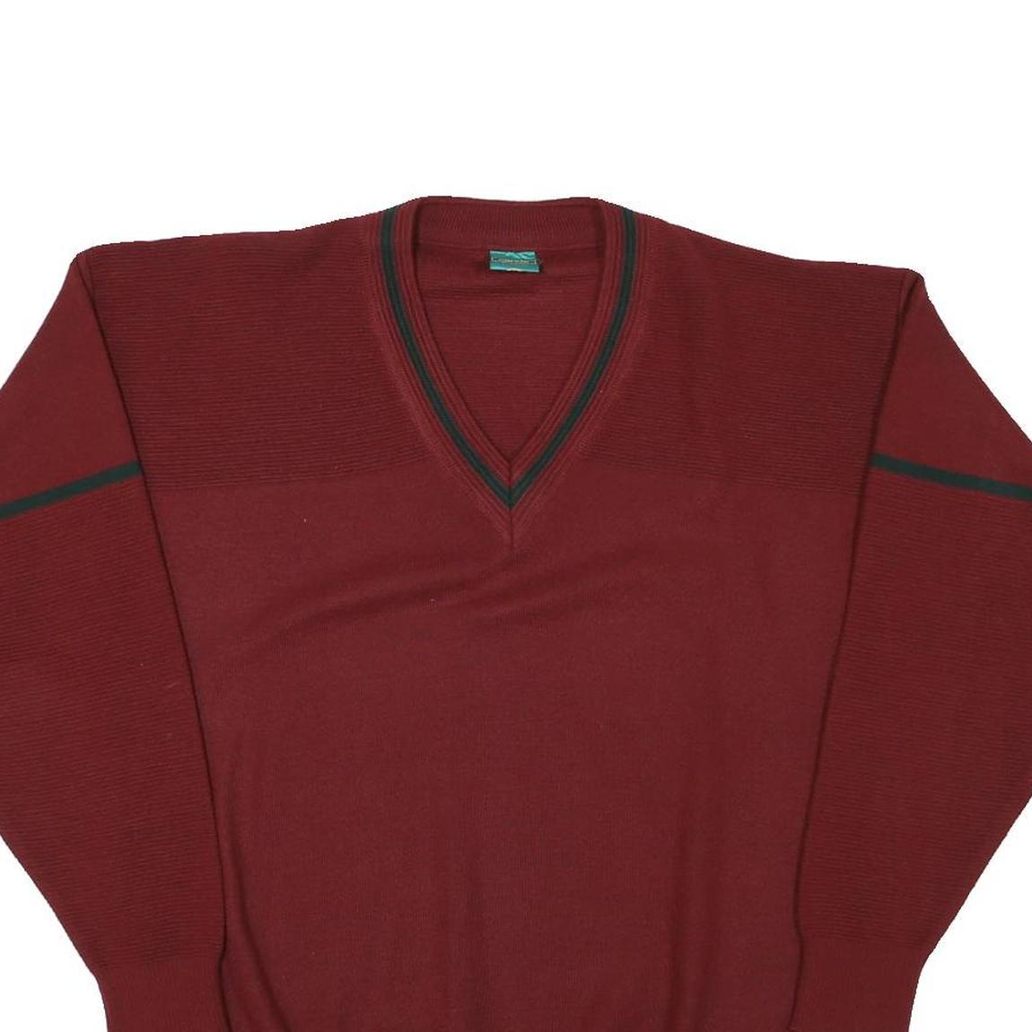 CANDA Mens Maroon V-Neck Plain Wool Blend Jumper L Classic Knitwear