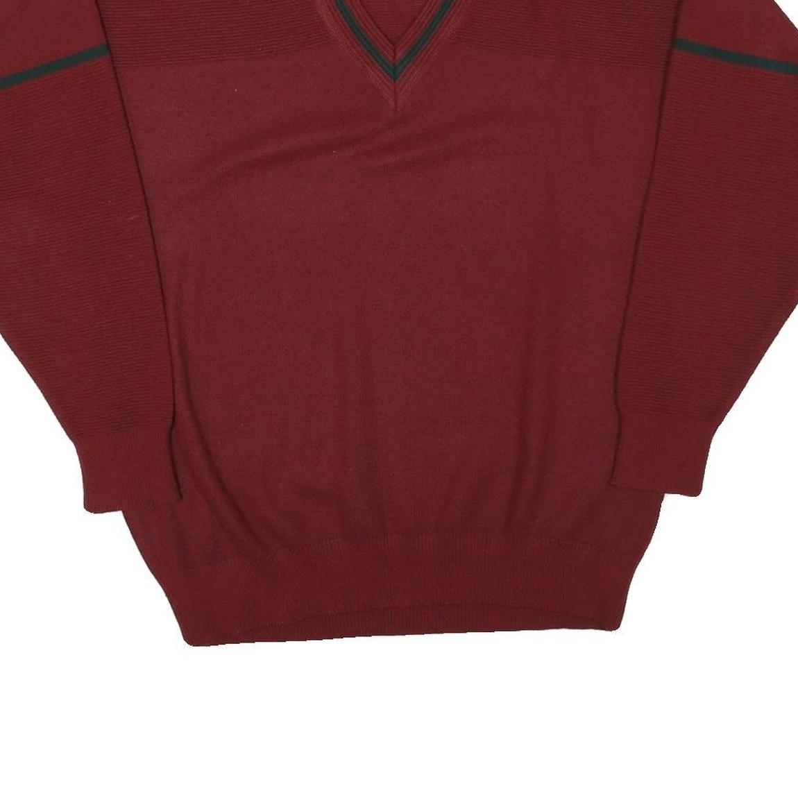 CANDA Mens Maroon V-Neck Plain Wool Blend Jumper L Classic Knitwear