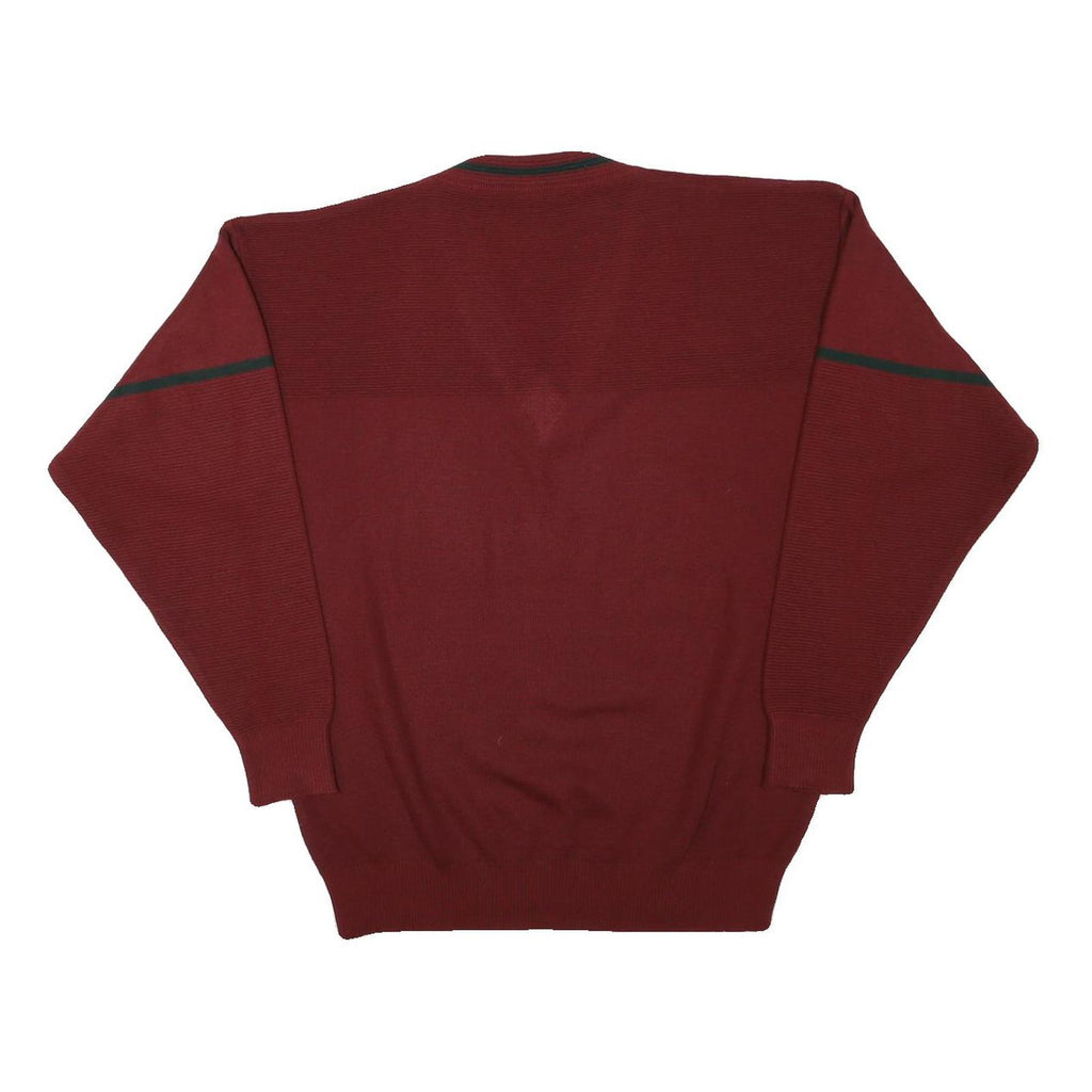 CANDA Mens Maroon V-Neck Plain Wool Blend Jumper L Classic Knitwear