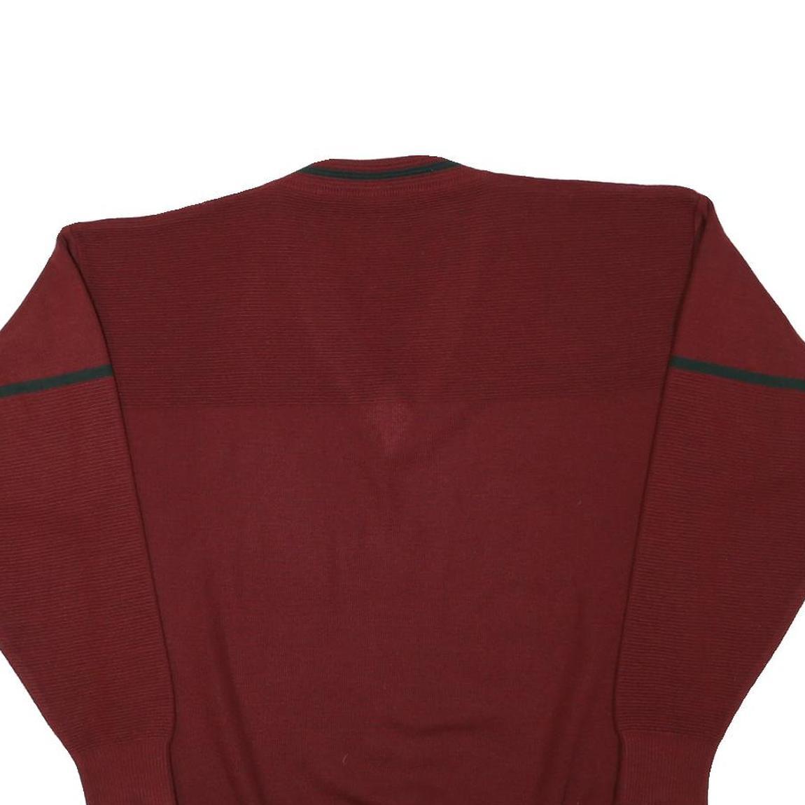 CANDA Mens Maroon V-Neck Plain Wool Blend Jumper L Classic Knitwear