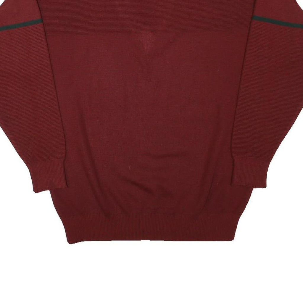CANDA Mens Maroon V-Neck Plain Wool Blend Jumper L Classic Knitwear