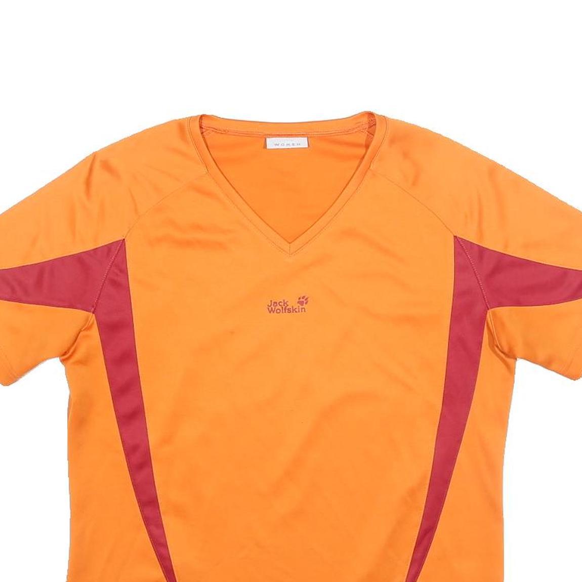 JACK WOLFSKIN Womens Orange & Burgundy Modern T-Shirt S Short Sleeve V-Neck