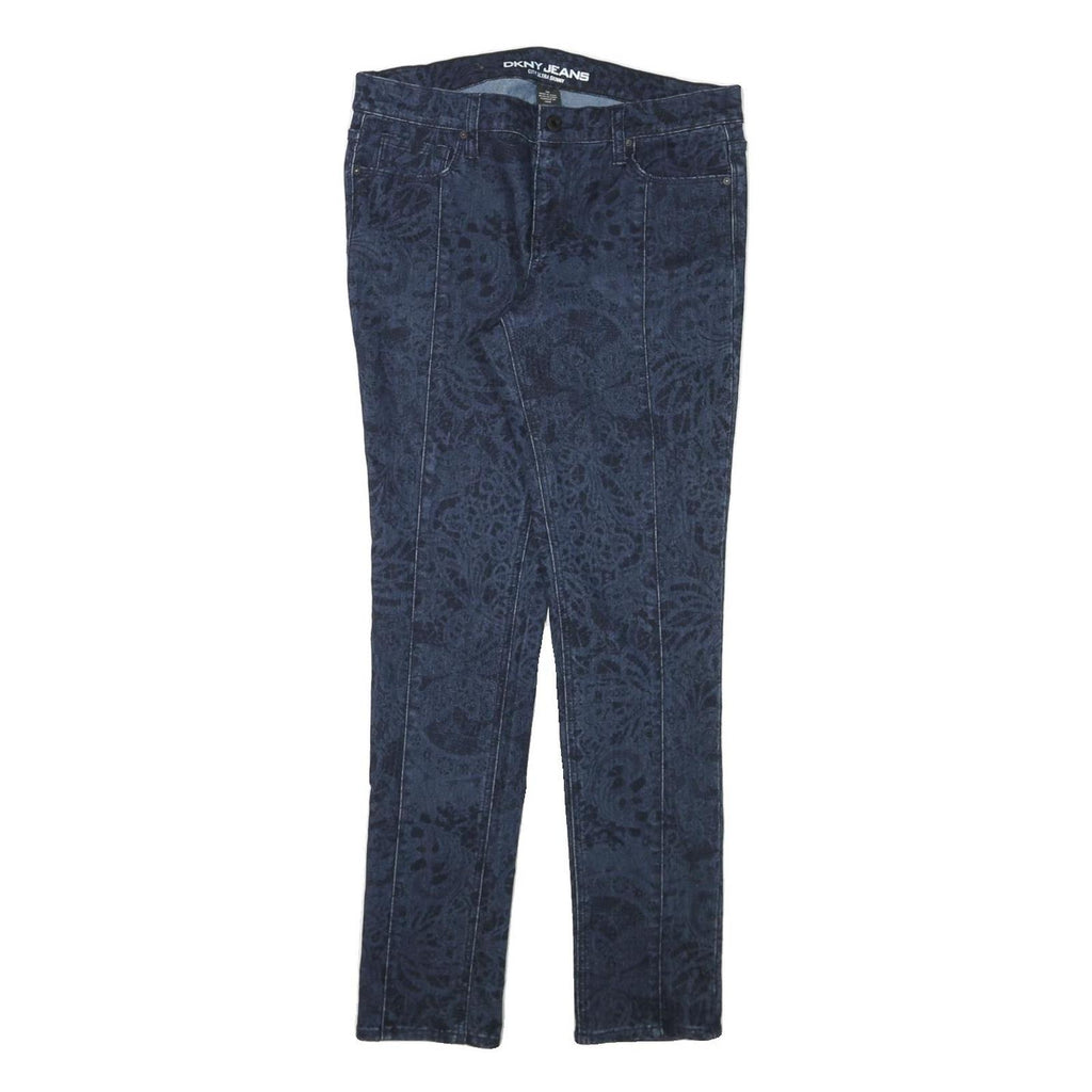 DKNY Womens Slim Blue Denim Jeans W31 L30 Floral Print Cotton Blend Zip