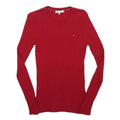 TOMMY HILFIGER Womens Red Patterned Jumper Crew Neck Cable Knit S Wool Blend