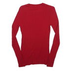 TOMMY HILFIGER Womens Red Patterned Jumper Crew Neck Cable Knit S Wool Blend