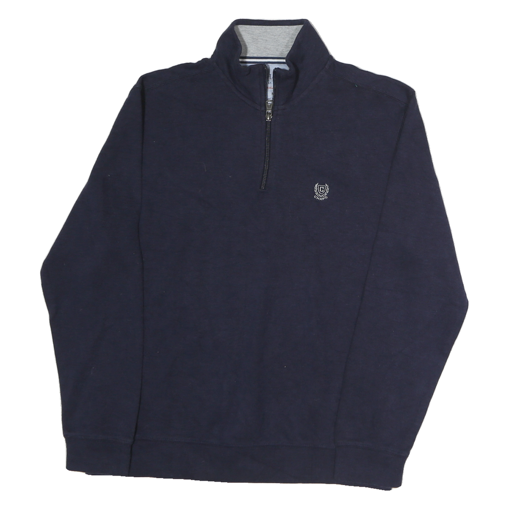 CHAPS Mens Navy Zip Neck Sweatshirt M Embroidered Logo Cotton Pullover