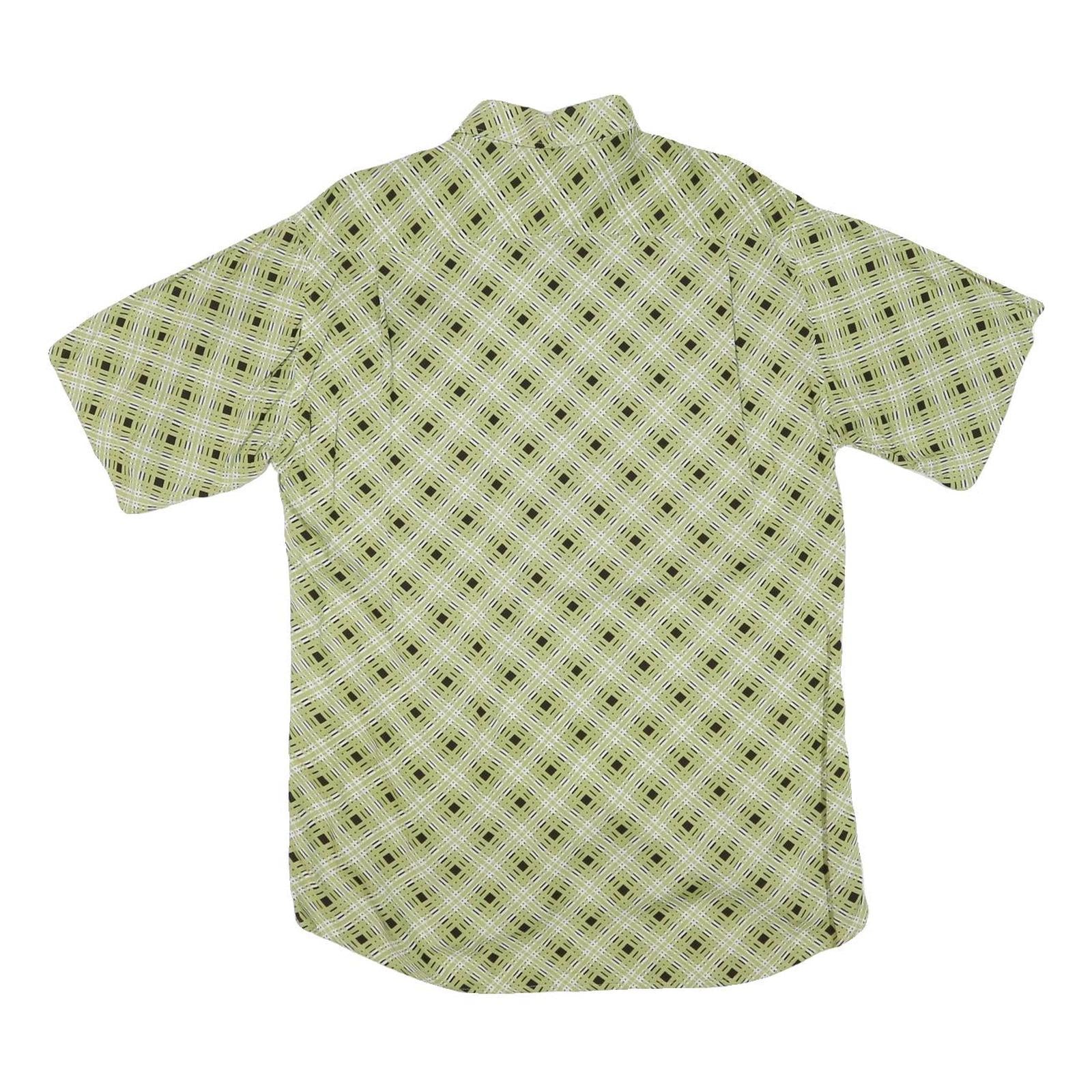 COLDOR Mens Green Checked Rayon Shirt M Lightweight Summer Casual Short Sleeve