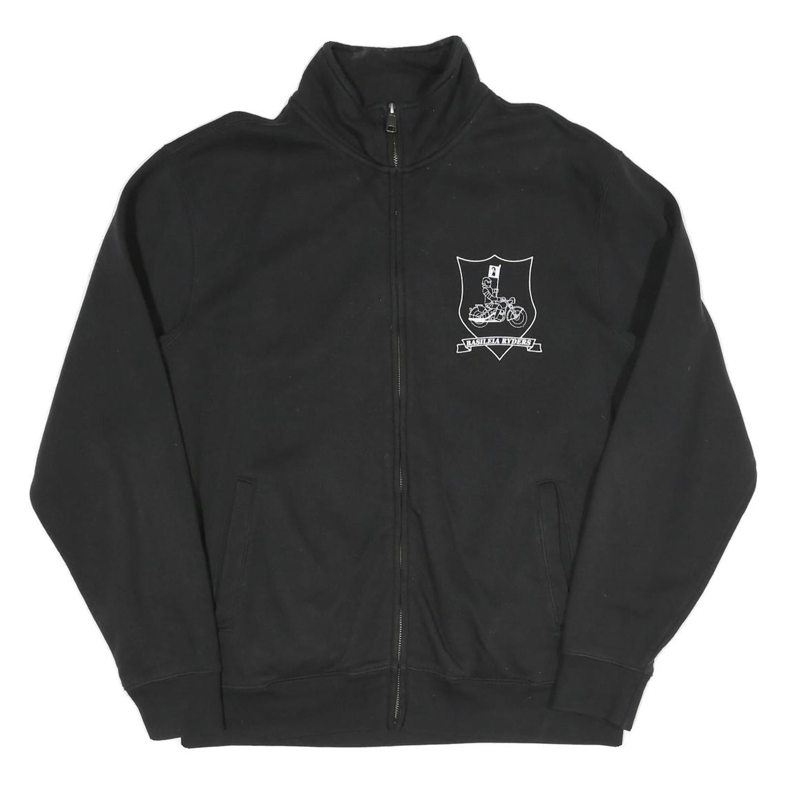 RUSSELL ATHLETIC Mens Black Cotton Blend Zip Jacket L Plain Casual Sportswear