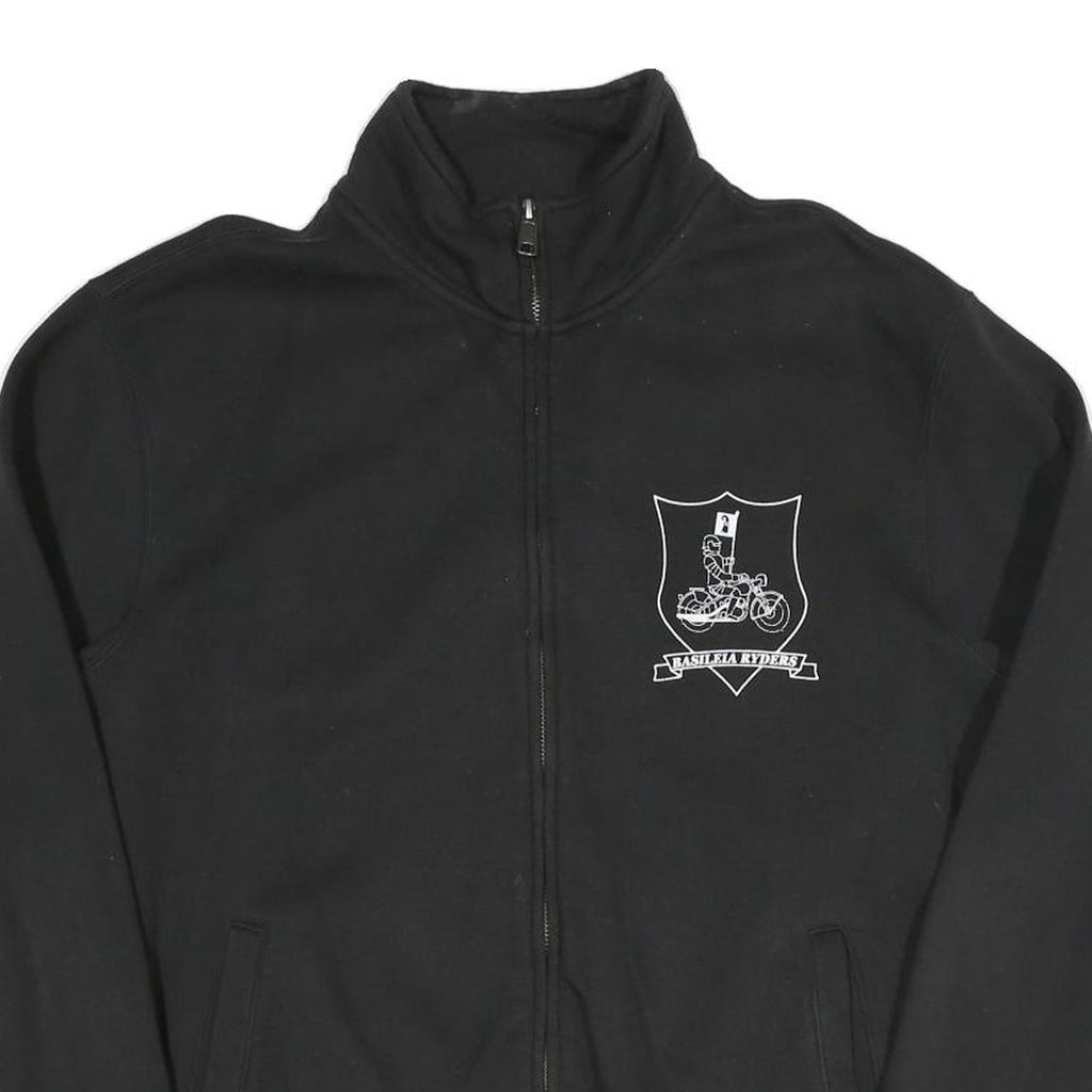 RUSSELL ATHLETIC Mens Black Cotton Blend Zip Jacket L Plain Casual Sportswear