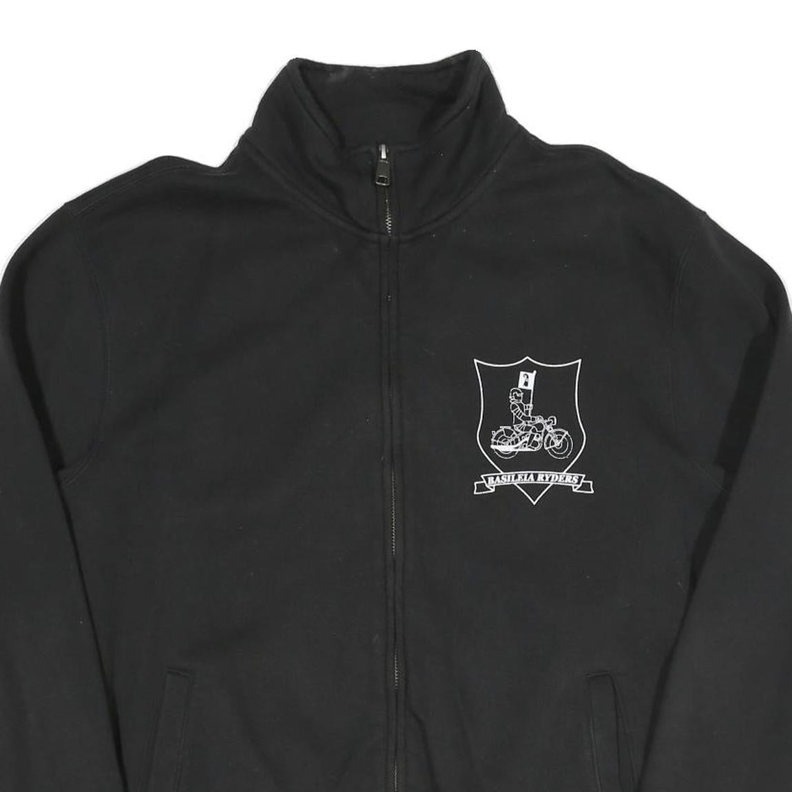 RUSSELL ATHLETIC Mens Black Cotton Blend Zip Jacket L Plain Casual Sportswear