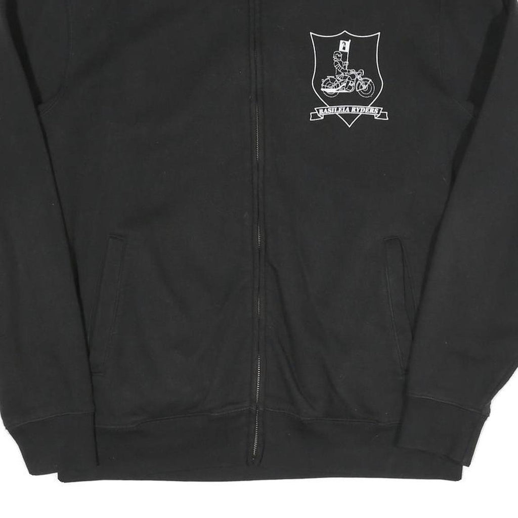 RUSSELL ATHLETIC Mens Black Cotton Blend Zip Jacket L Plain Casual Sportswear