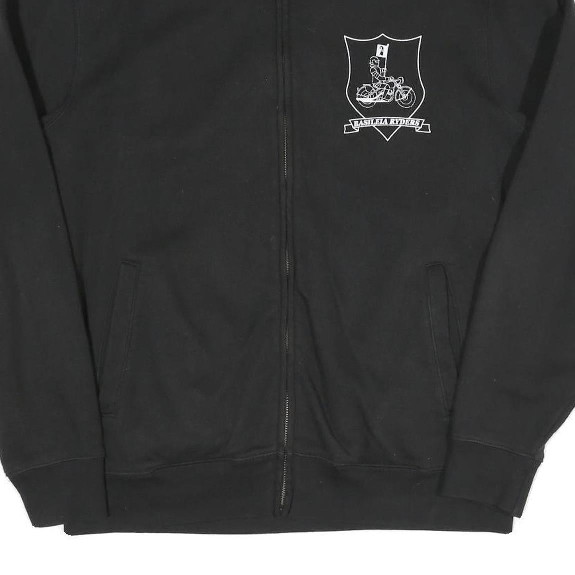 RUSSELL ATHLETIC Mens Black Cotton Blend Zip Jacket L Plain Casual Sportswear