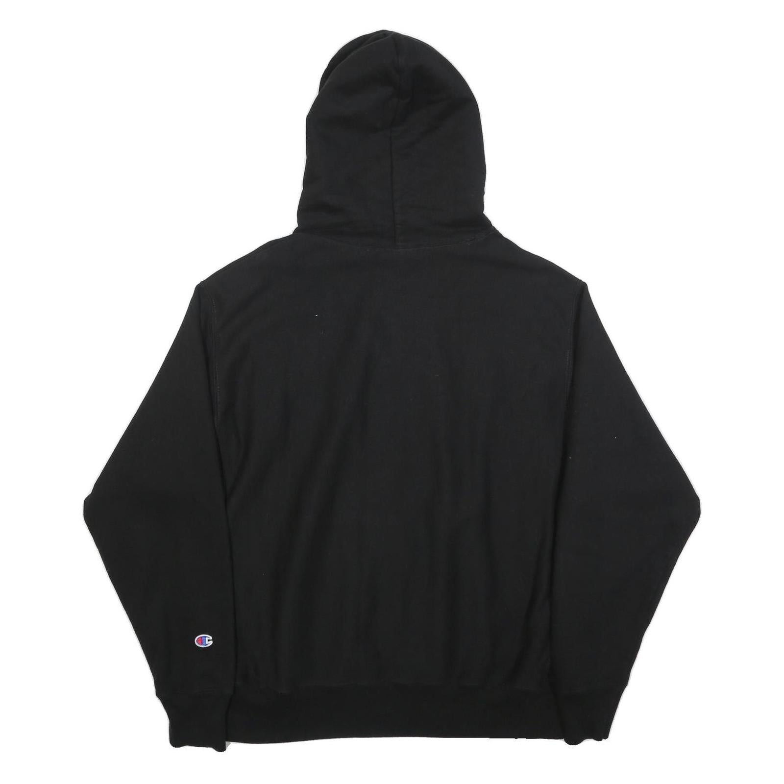 CHAMPION REVERSE WEAVE Mens Black Hoodie L Cotton Pullover Hooded Sweatshirt