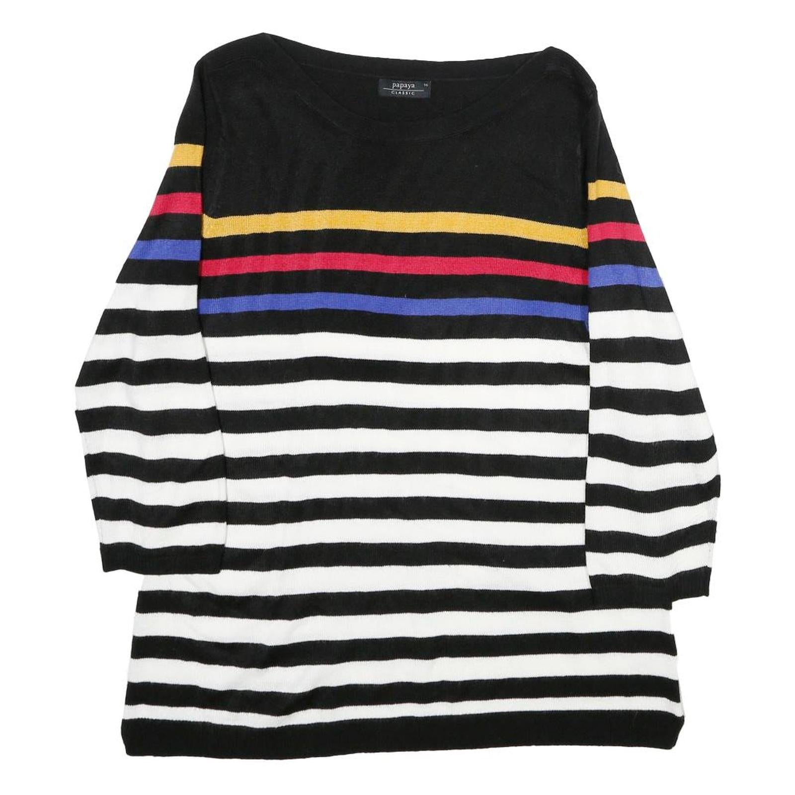 PAPAYA Womens Black & White Striped Patterned Jumper Round Neck Basic Knit UK 16