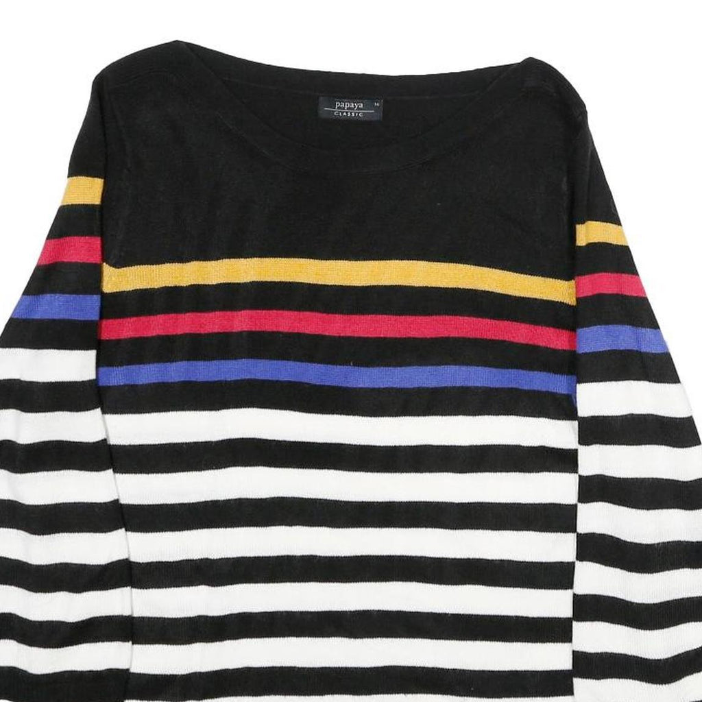 PAPAYA Womens Black & White Striped Patterned Jumper Round Neck Basic Knit UK 16