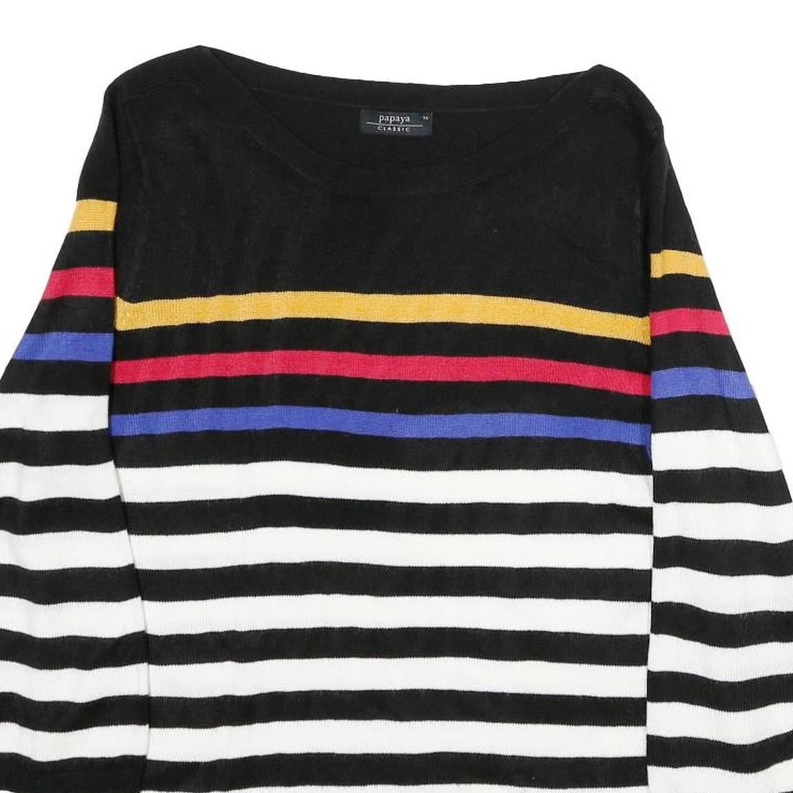 PAPAYA Womens Black & White Striped Patterned Jumper Round Neck Basic Knit UK 16