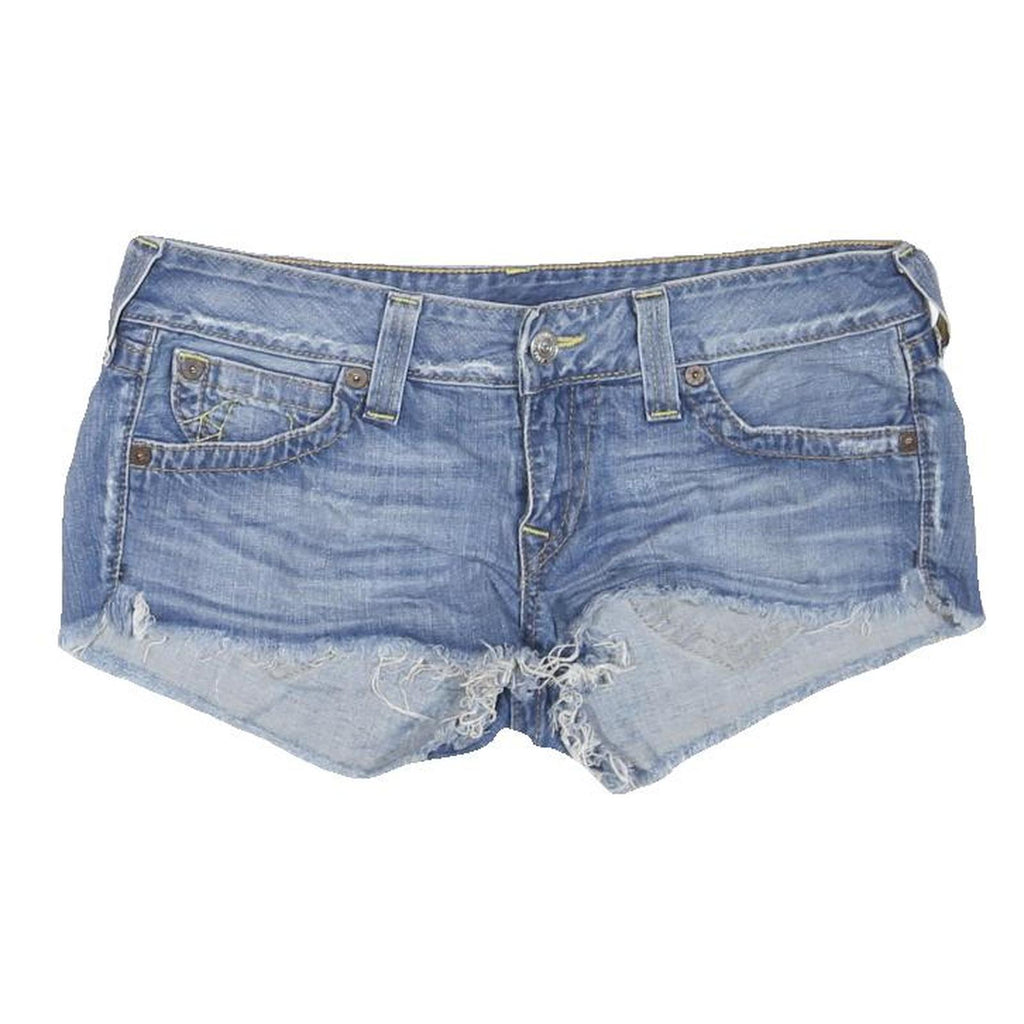 TRUE RELIGION Womens Denim Blue Cut-Off Shorts L W36 Distressed Style