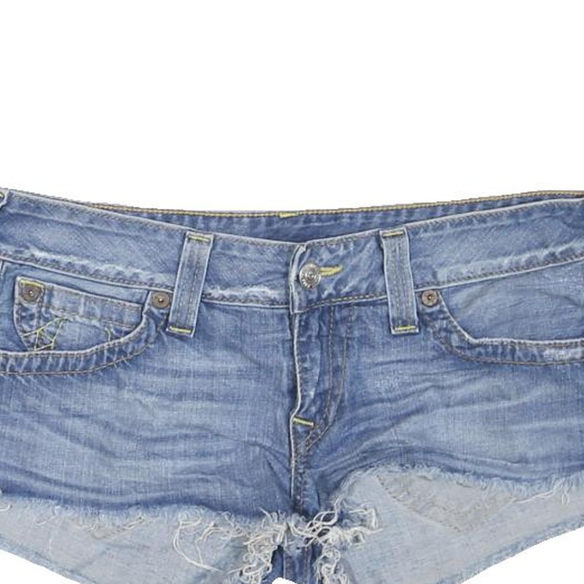 TRUE RELIGION Womens Denim Blue Cut-Off Shorts L W36 Distressed Style