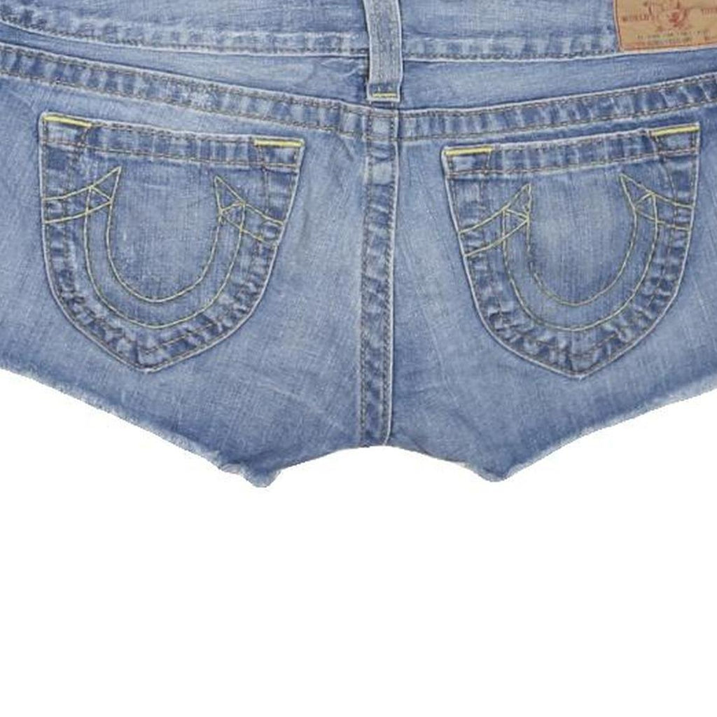 TRUE RELIGION Womens Denim Blue Cut-Off Shorts L W36 Distressed Style