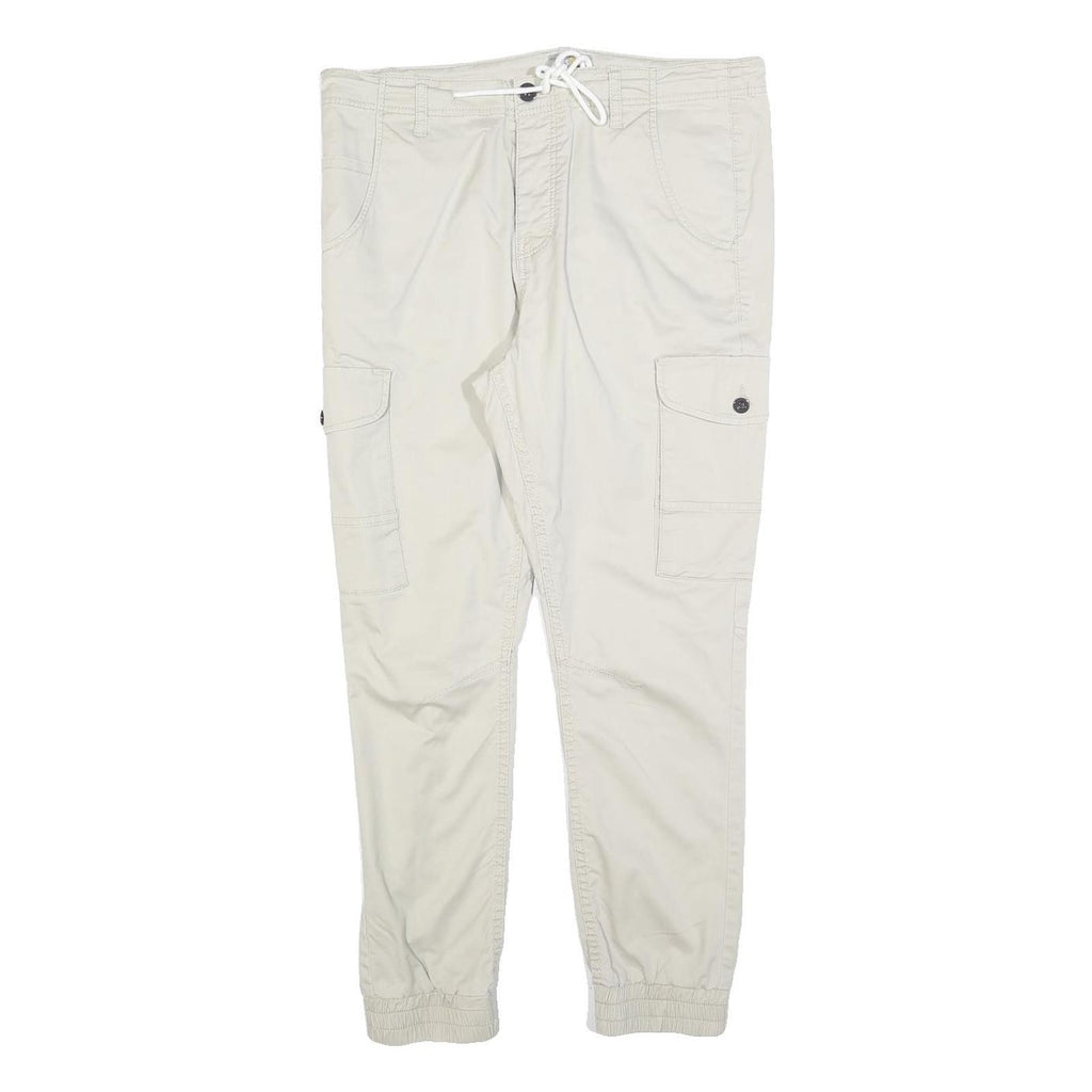 YES OR NO Womens Cotton Blend Cream Slim Tapered Trousers W34 L26 Cargo Pocket