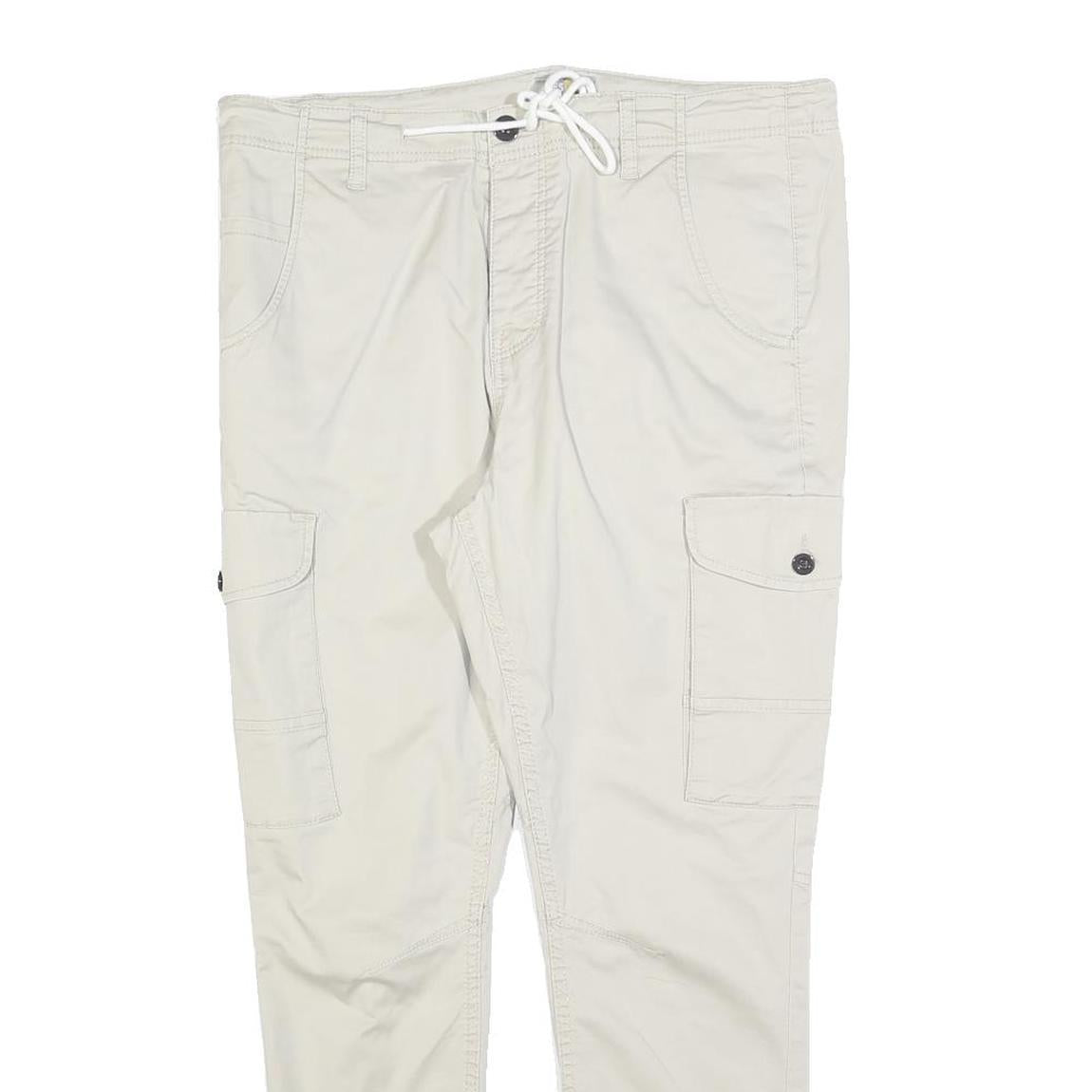 YES OR NO Womens Cotton Blend Cream Slim Tapered Trousers W34 L26 Cargo Pocket